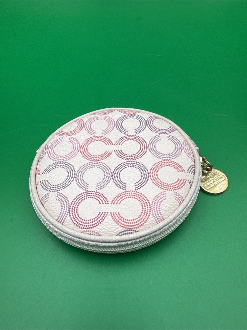 Coach Waverly Optic Art Round Coin Pink/Ivory Purse